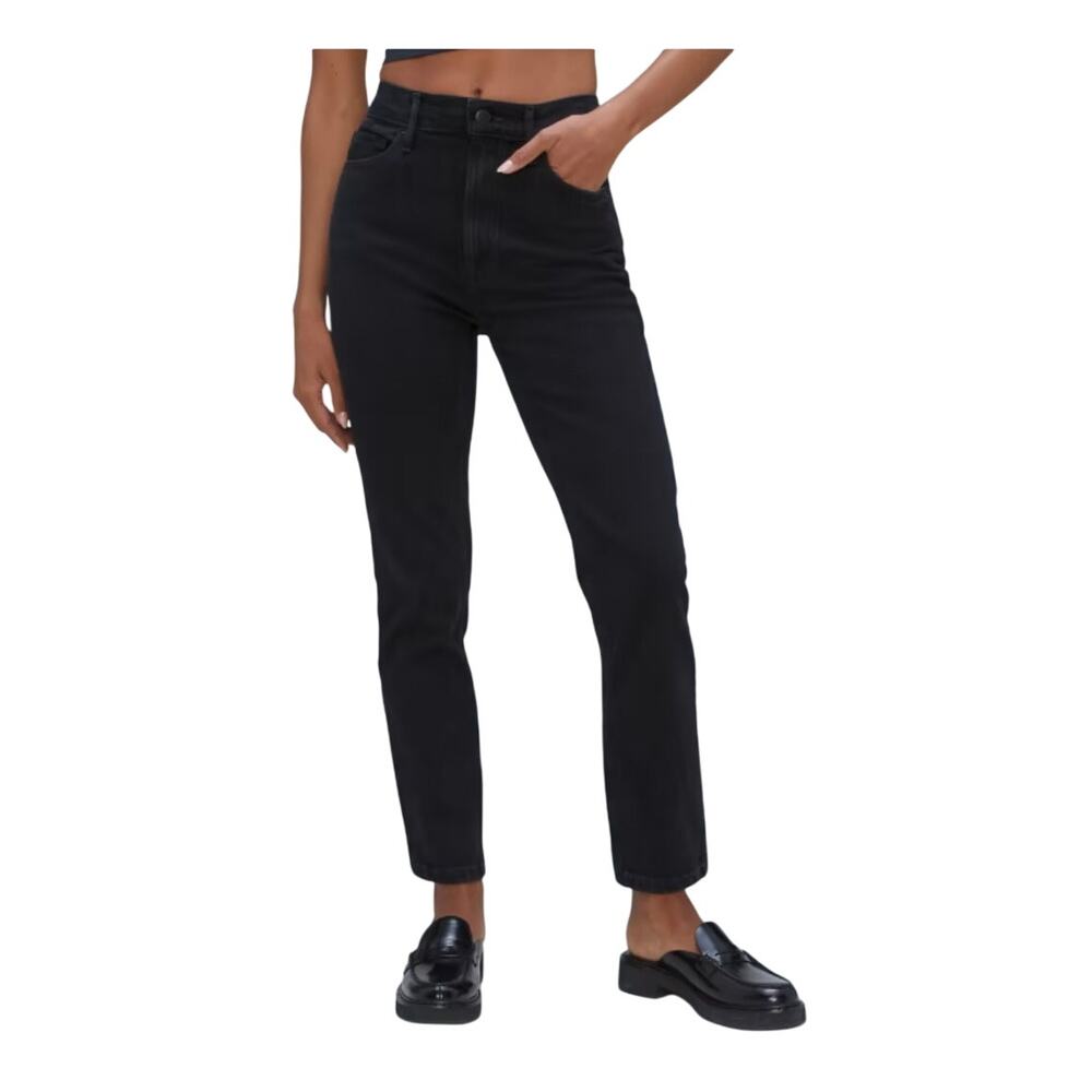 Everlane Womens Black Ankle Cotton Blend Jeans button fly, 27